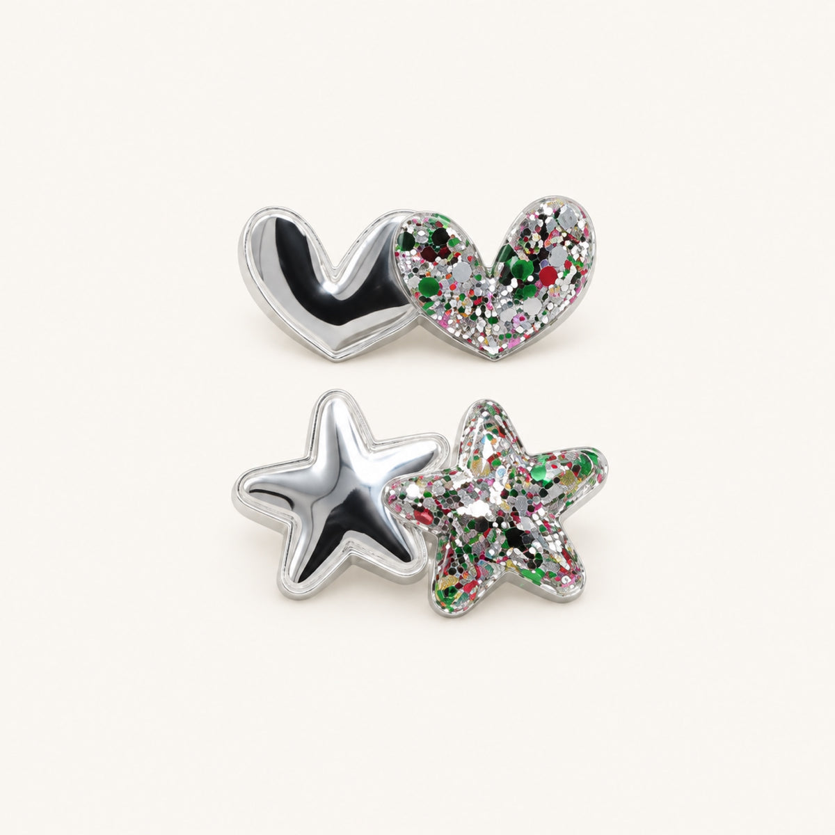 Stardust Hearts & Stars Mini Clip Set — Silver — BP-002-SL