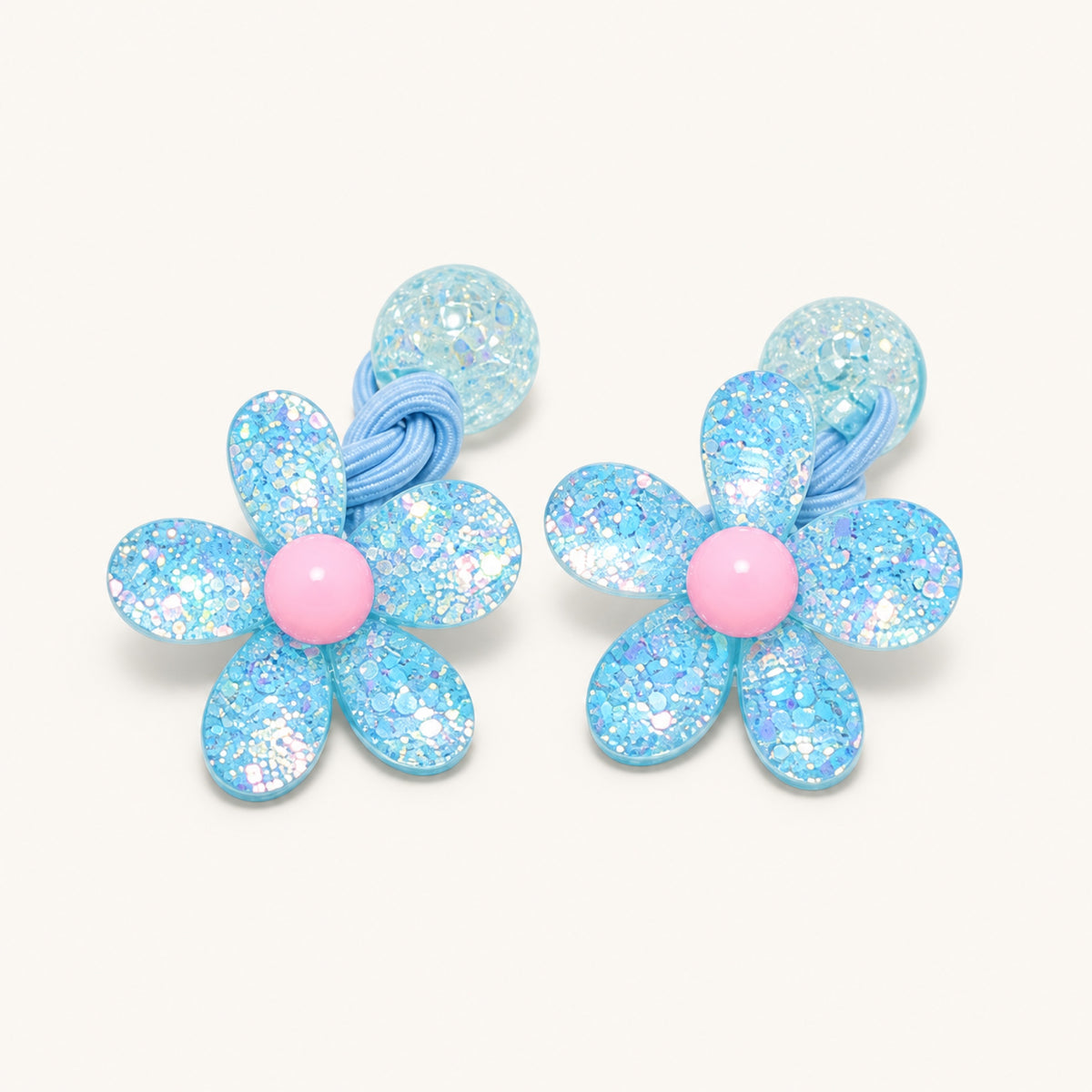 Glitter Daisy Hair Tie Pair — Blue — BP-006-BL