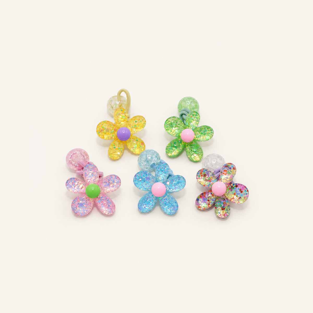 Glitter Daisy Hair Tie Pair — BP-006-MULTI
