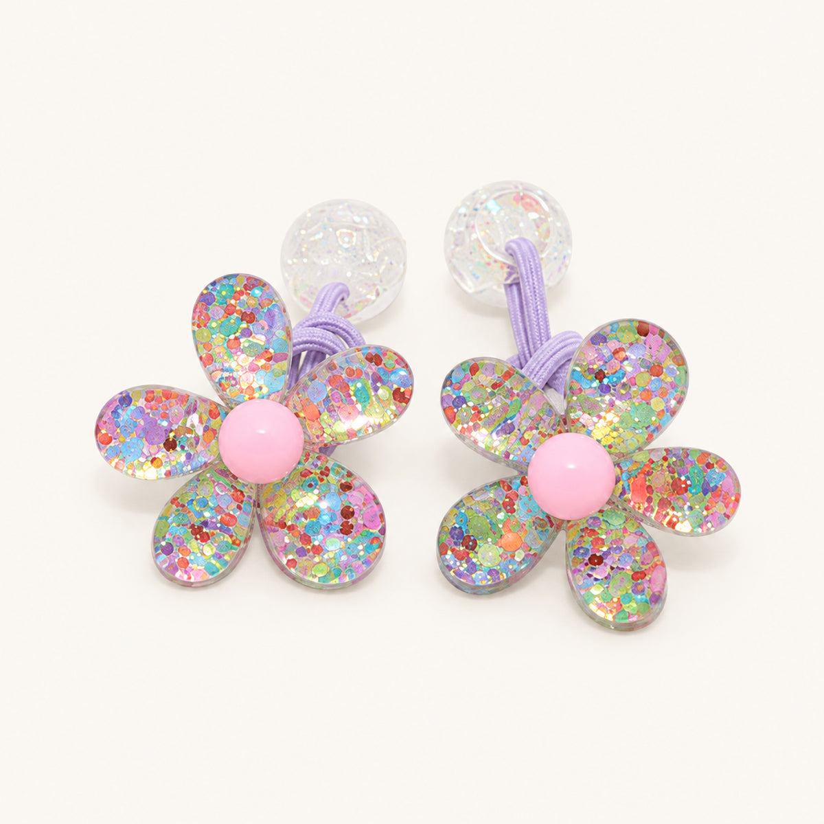 Glitter Daisy Hair Tie Pair — Multicolor — BP-006-MX