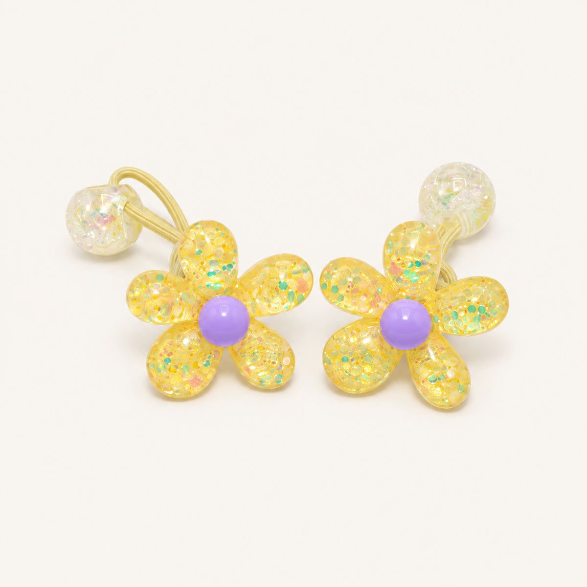 Glitter Daisy Hair Tie Pair — Yellow — BP-006-YL