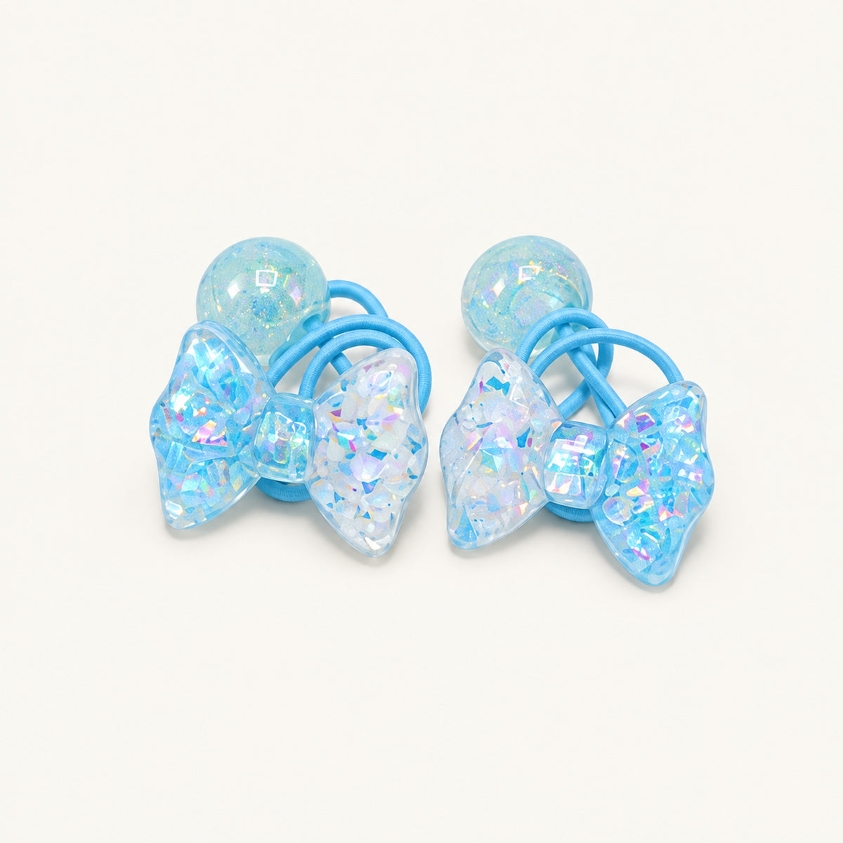 Crystal Candy Bow Hair Tie Pair — Blue — BP-009-BL
