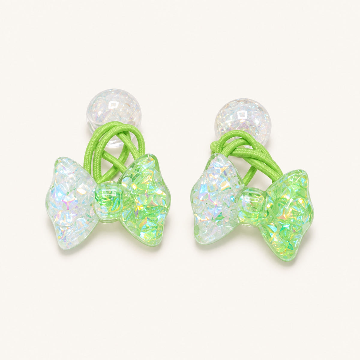 Crystal Candy Bow Hair Tie Pair — Green — BP-009-GN