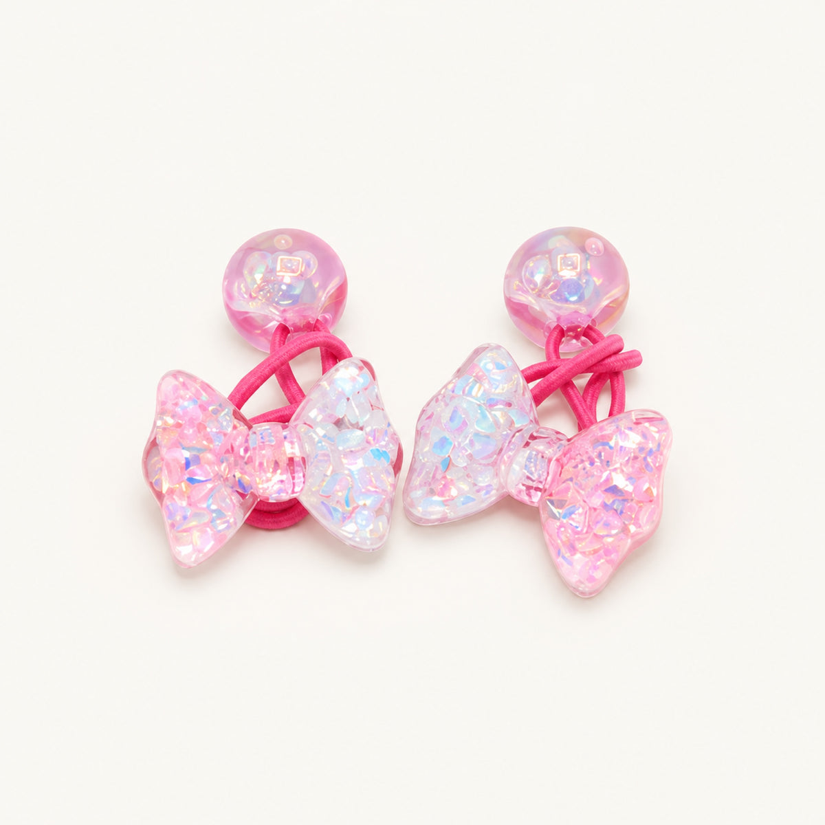 Crystal Candy Bow Hair Tie Pair — Pink — BP-009-PK