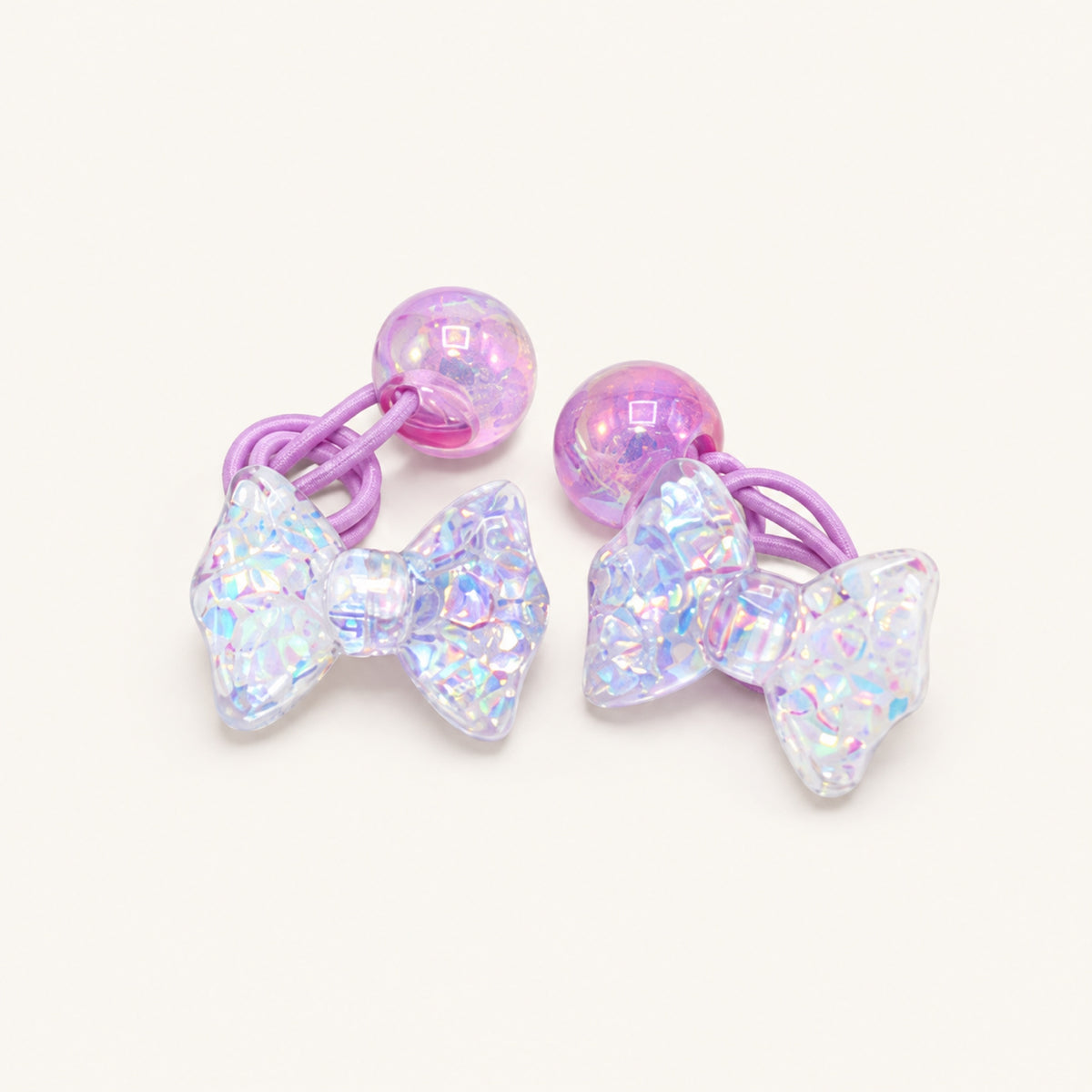 Crystal Candy Bow Hair Tie Pair — Purple — BP-009-PU
