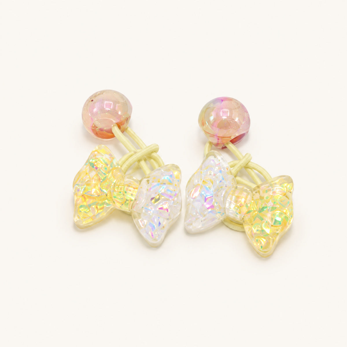 Crystal Candy Bow Hair Tie Pair — Yellow — BP-009-YL