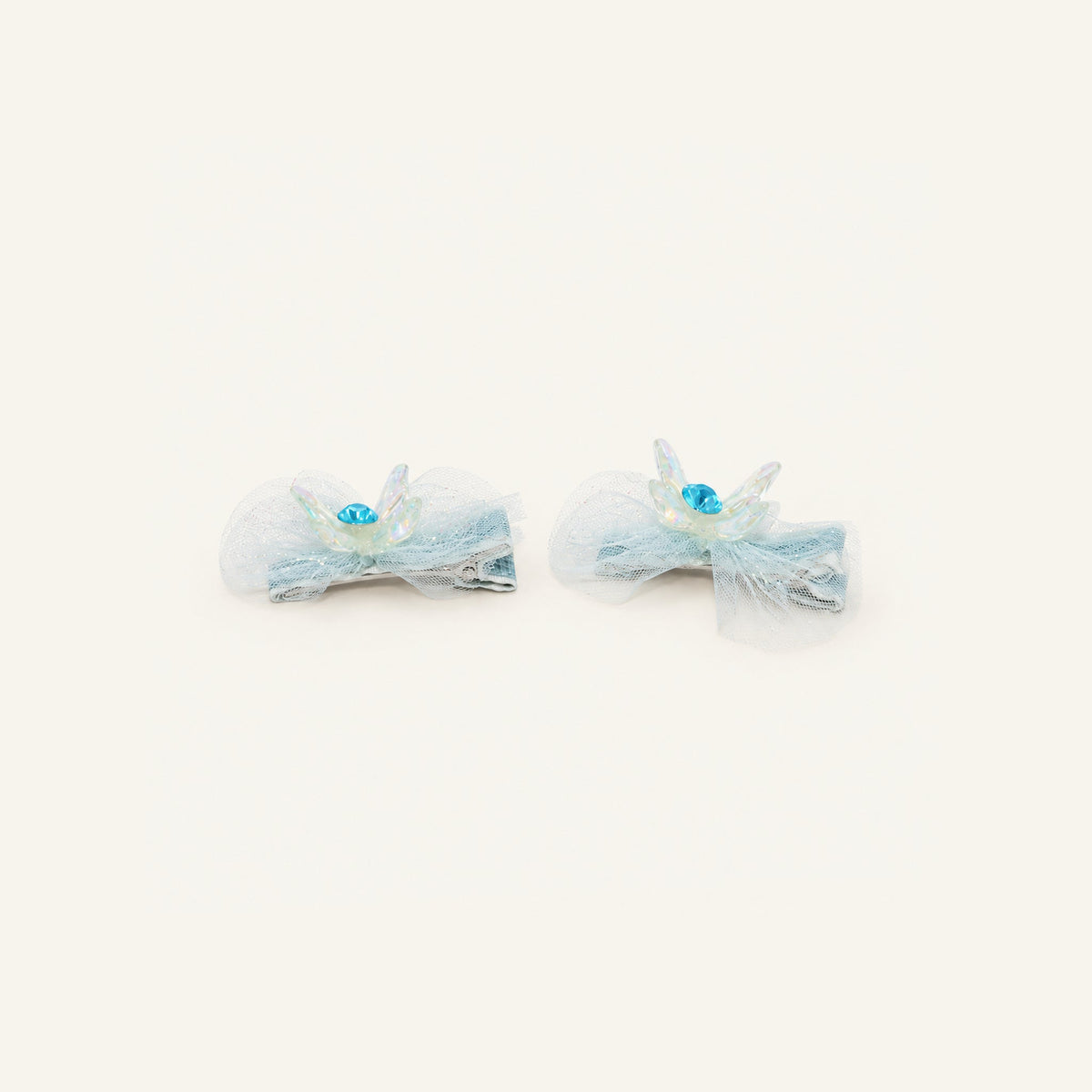 Blue Cloud Organza Bow Clip Pair — IP-018-BL