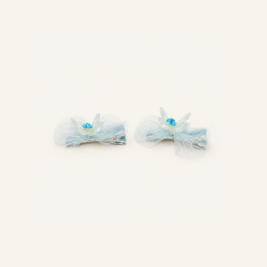 Blue Cloud Organza Bow Clip Pair — IP-018-BL