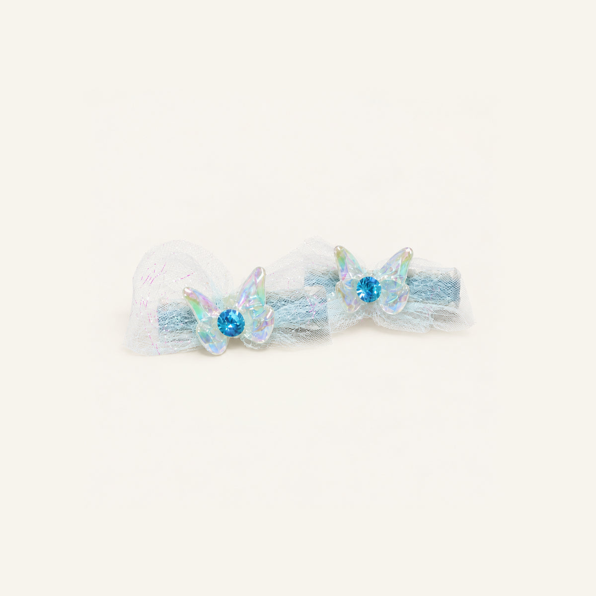 Blue Cloud Organza Bow Clip Pair — IP-018-BL