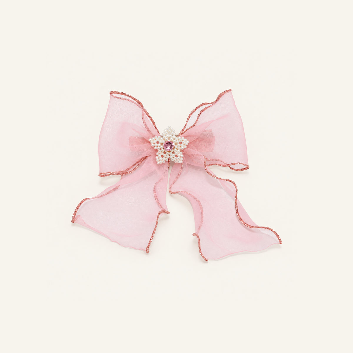 Peach Fizz Rhinestone Organza Bow — IP-045-PK