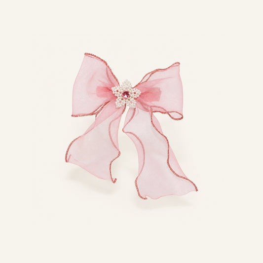 Peach Fizz Rhinestone Organza Bow — IP-045-PK