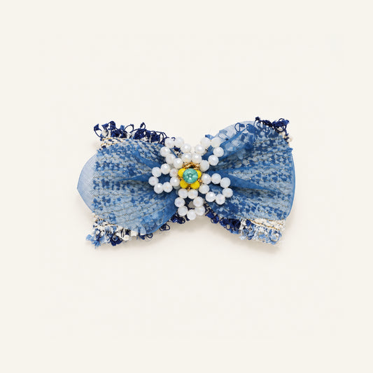 Denim Daisy Lace Bow — IP-082-BL