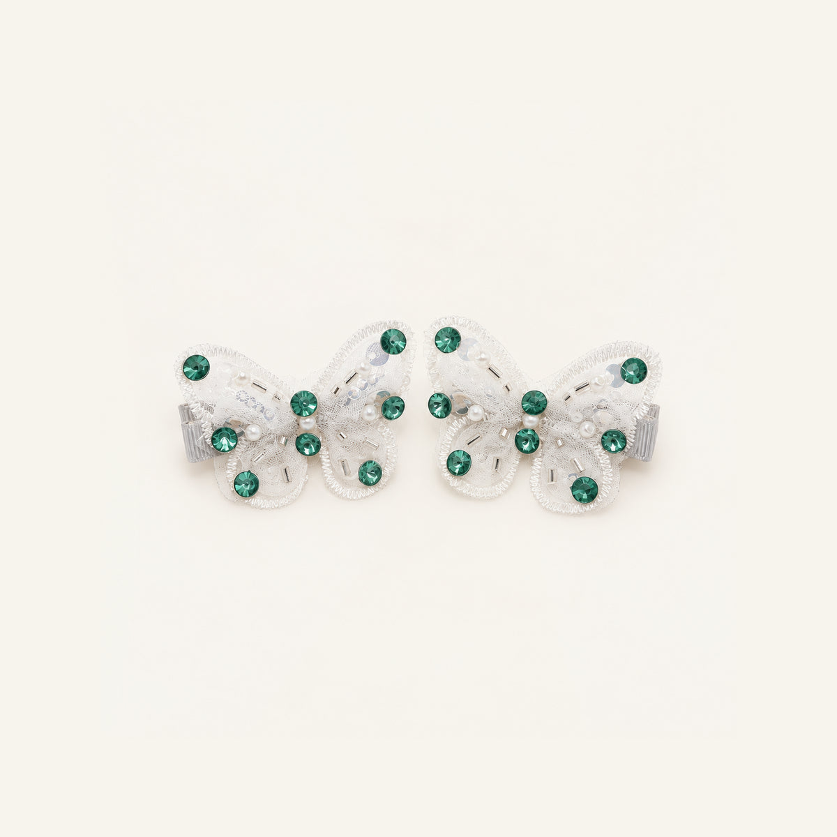 Mint Papillon Crystal Clip Pair — IP-128-GN