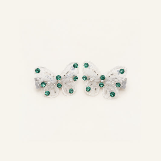 Mint Papillon Crystal Clip Pair — IP-128-GN