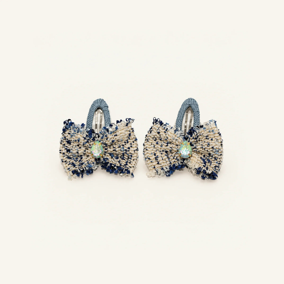 Navy Schoolgirl Tweed Bow Clip Pair — IP-177-NV