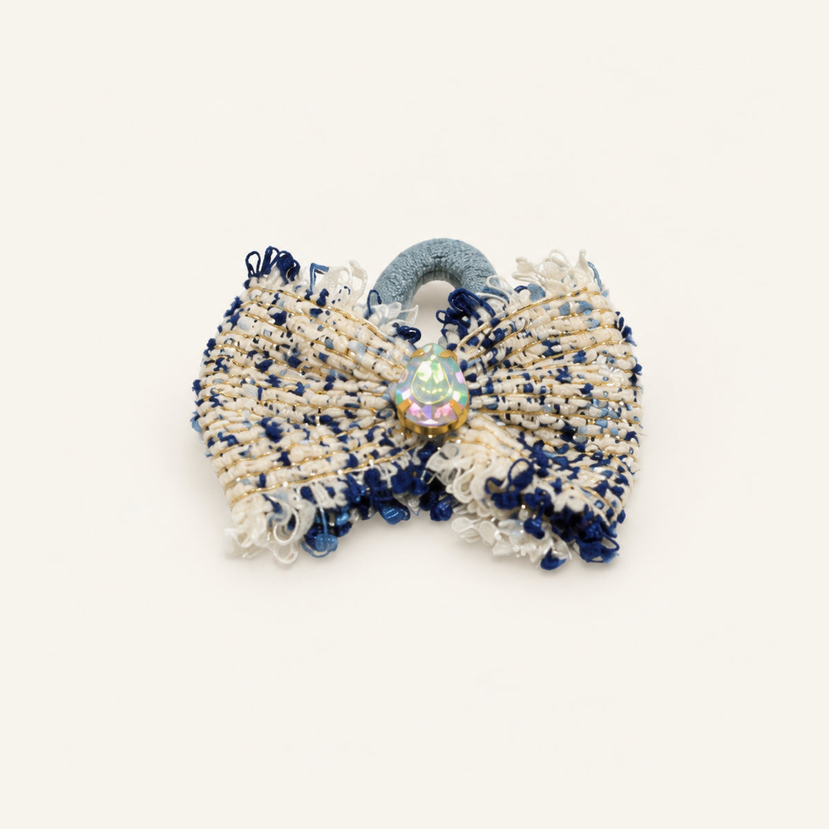 Navy Schoolgirl Tweed Bow Clip Pair — IP-177-NV