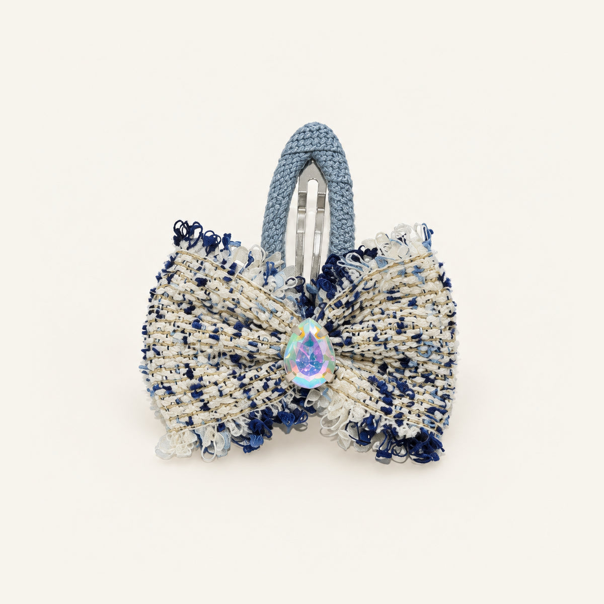 Navy Schoolgirl Tweed Bow Clip Pair — IP-177-NV