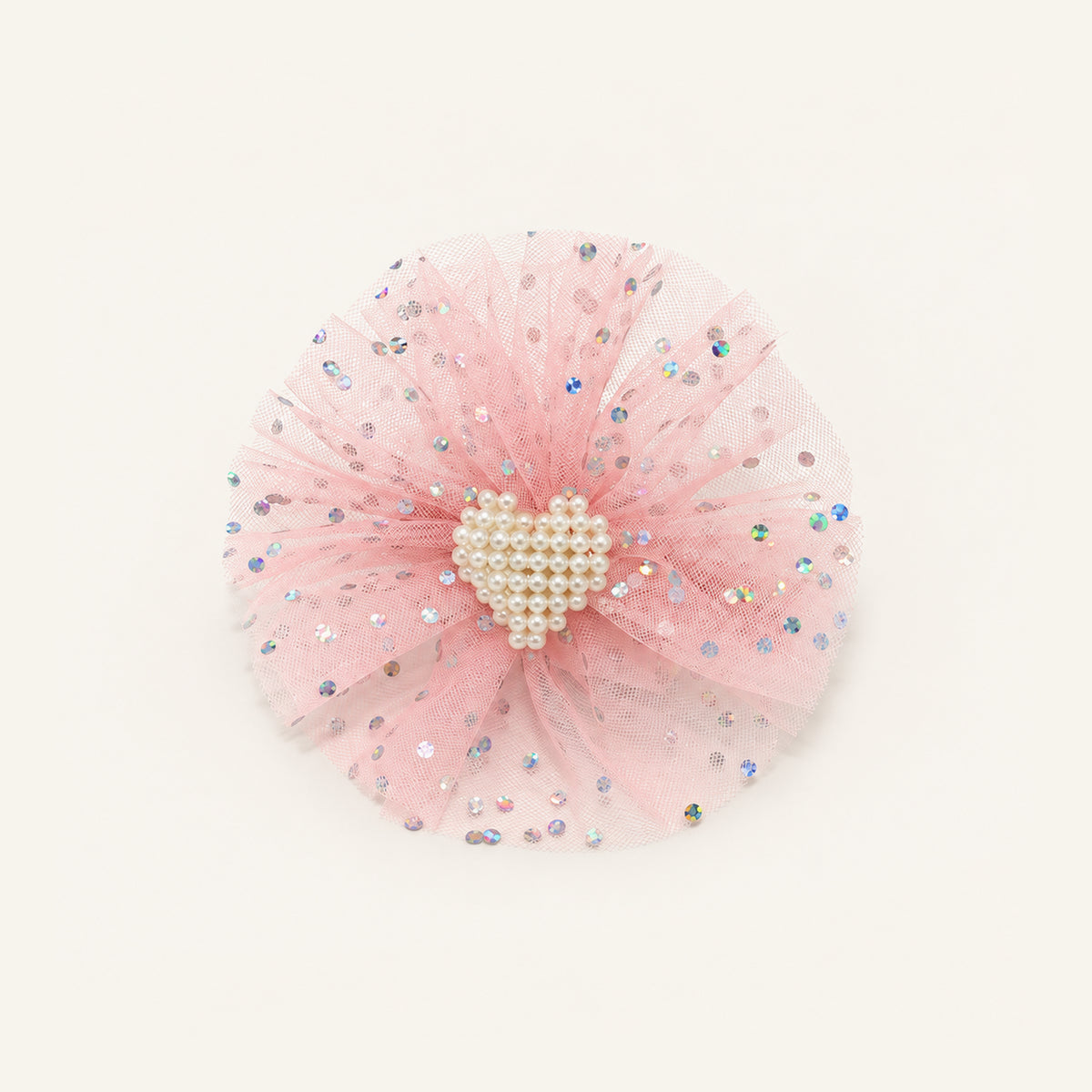 Pearl Heart Tulle Bow — IP2-06-PK