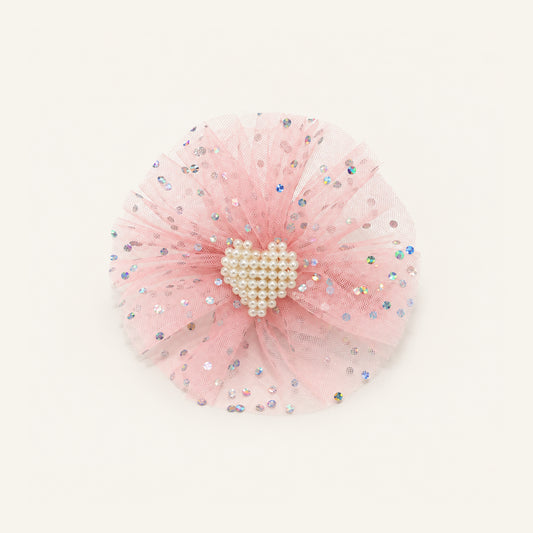 Pearl Heart Tulle Bow — IP2-06-PK