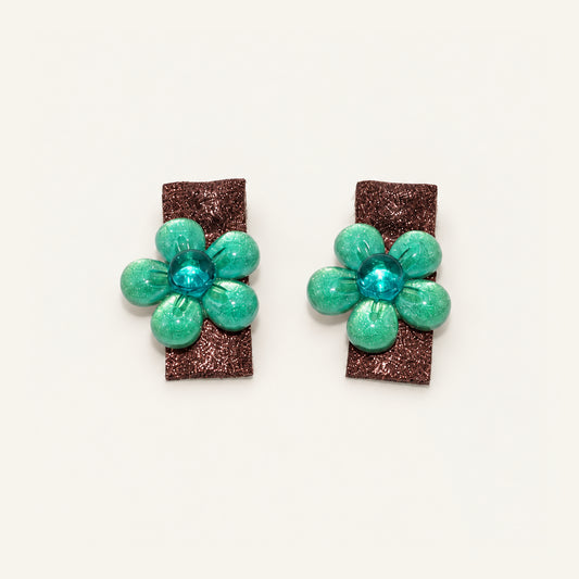 Jelly Daisy Glitter Clip Pair — PPF-07-GN