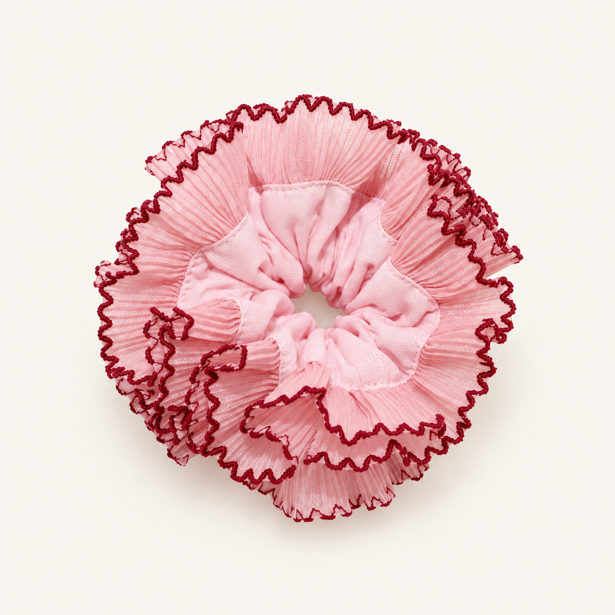 Cherry-Edge Taffy Pink Ruffle Scrunchie