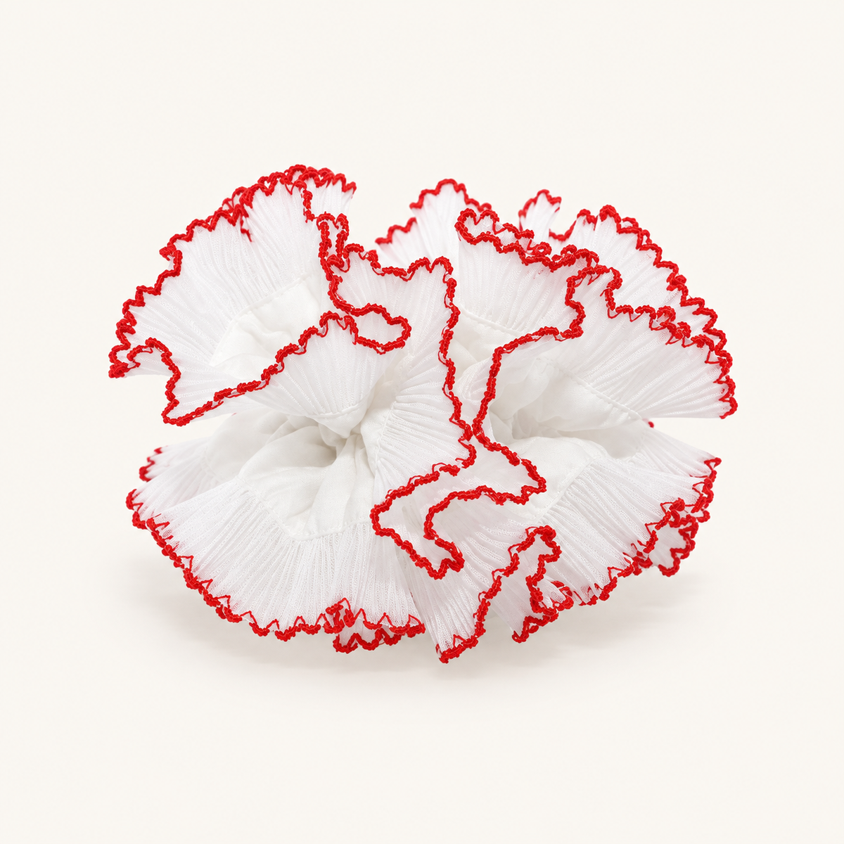 Cherry-Edge Tutu Ruffle Scrunchie — Mom side view