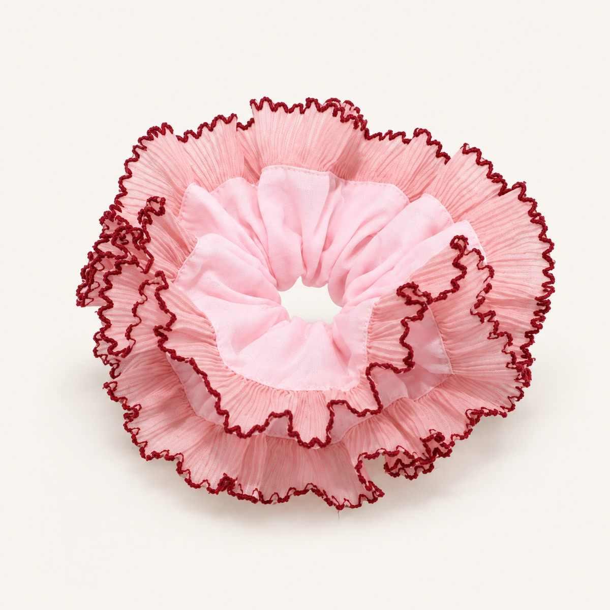 Cherry-Edge Taffy Pink Ruffle Scrunchie