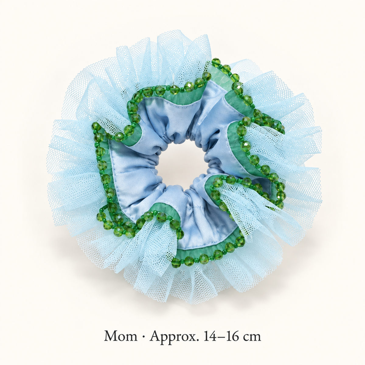 Bluebell Bead Tutu Scrunchie — Mom size, approximately 14–16 cm