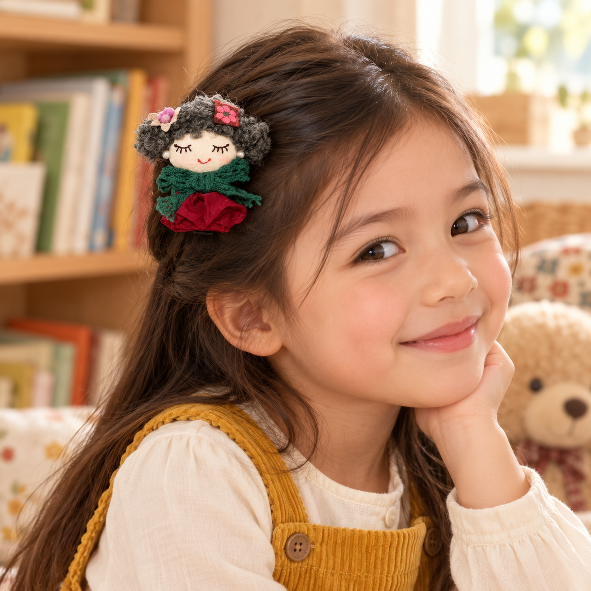 Sleepy Doll Statement Hair Clip — AI-generated wearing scene