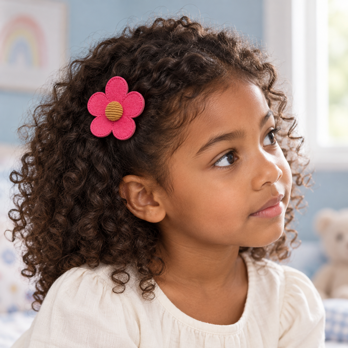 Big Bloom Flower Hair Clip — AI-generated wearing illustration; scale approximate