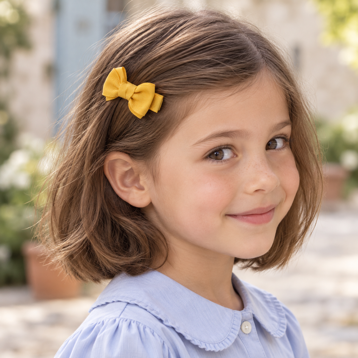 Little Lou Double-Bow Clip Set — AI-generated wearing illustration; scale approximate