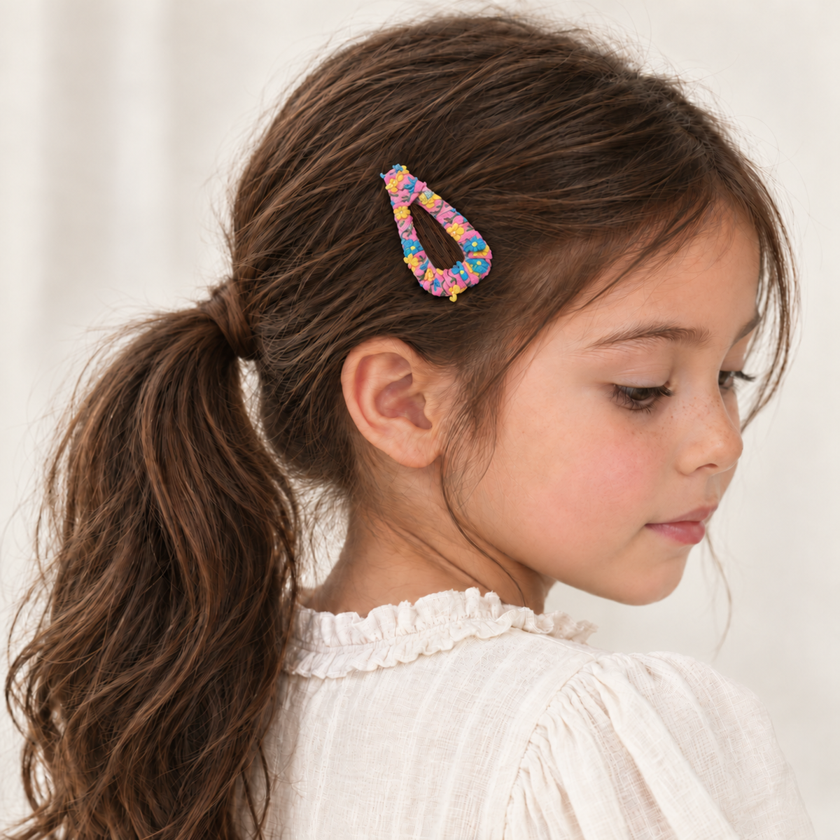 Playdate Floral Hair Set — AI-generated wearing illustration; scale approximate