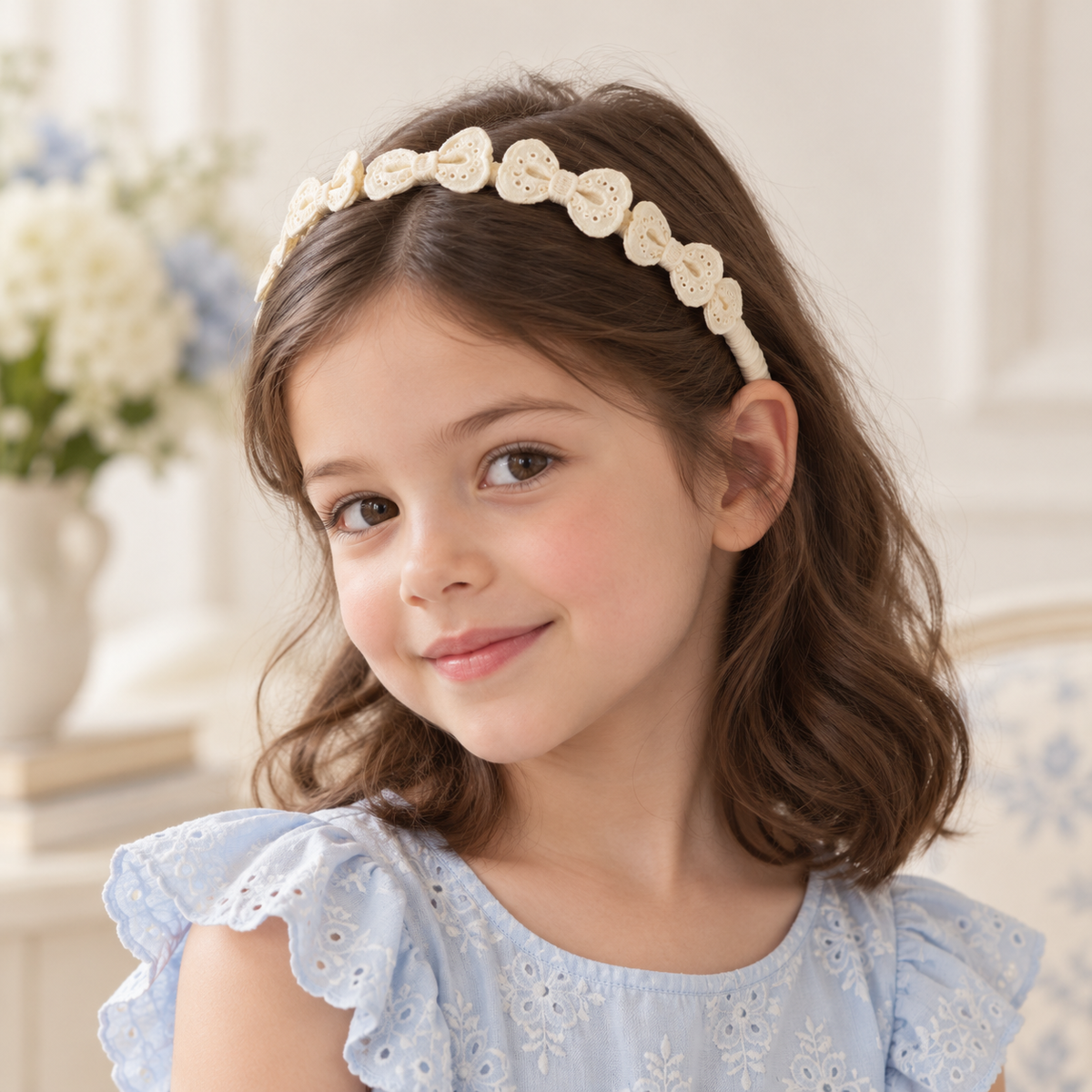 Rosette Parade Headband — AI-generated wearing illustration; scale approximate