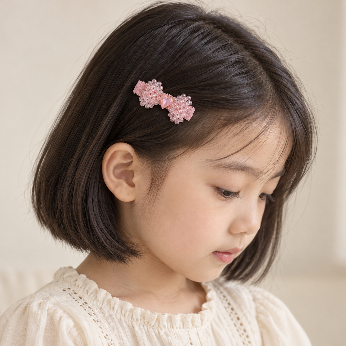 Sugar Bow Crystal Clip Pair — AI-generated wearing illustration; scale approximate