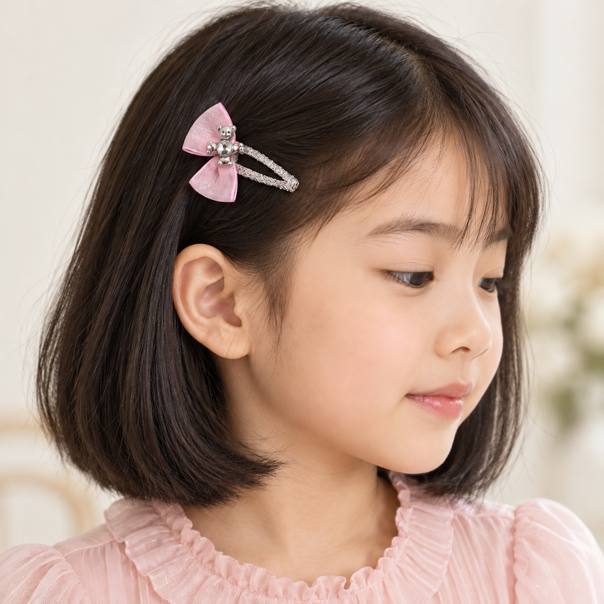 Teddy Rose Mini Clip Pair — AI-generated wearing illustration; scale approximate